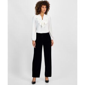 Kasper Women's High Rise Straight-Leg Velvet Pants Black Petite Size PM $89
